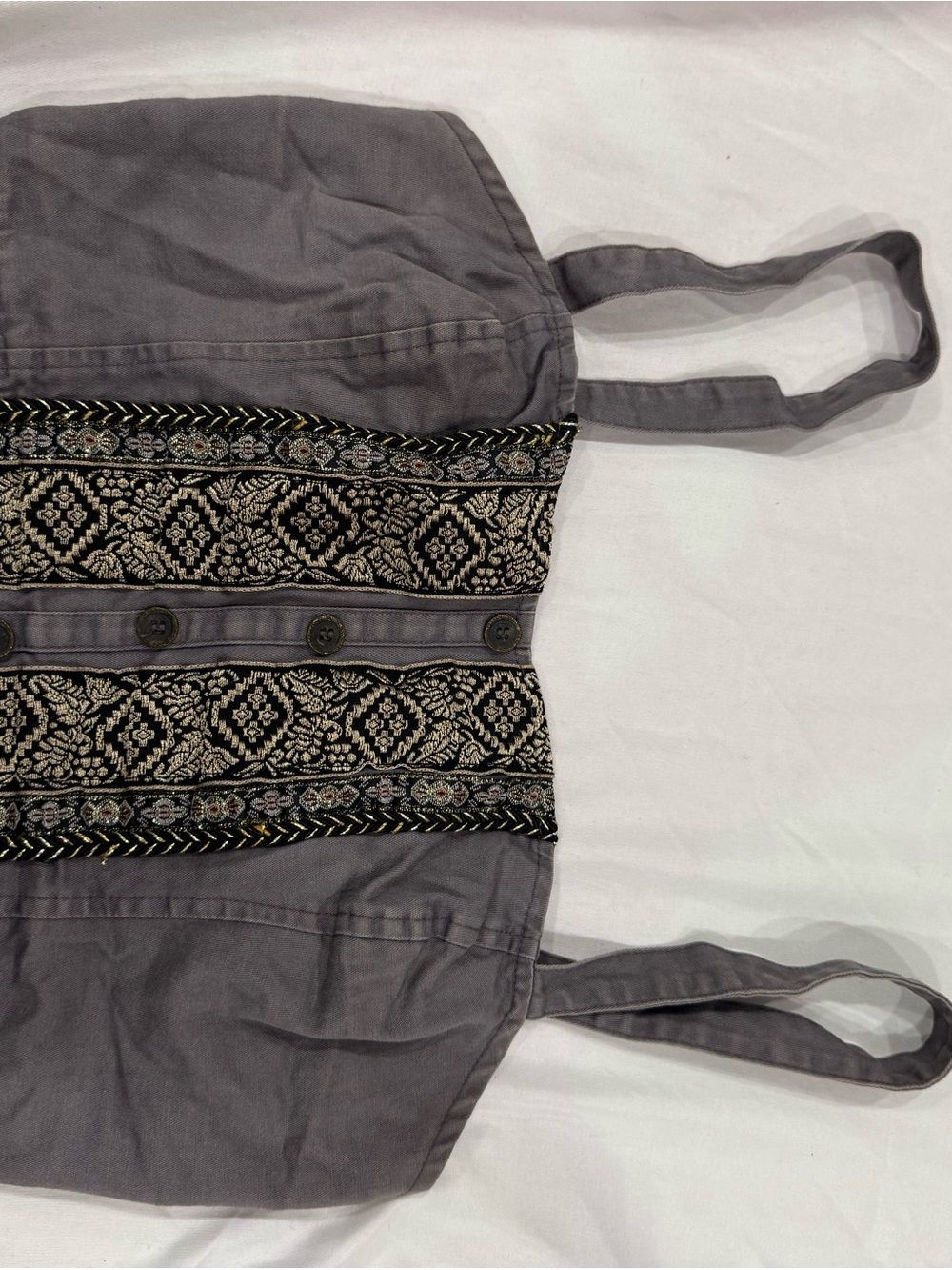 Urban Outfitters Gray Tote with Black & Cream Embroidered Panel
